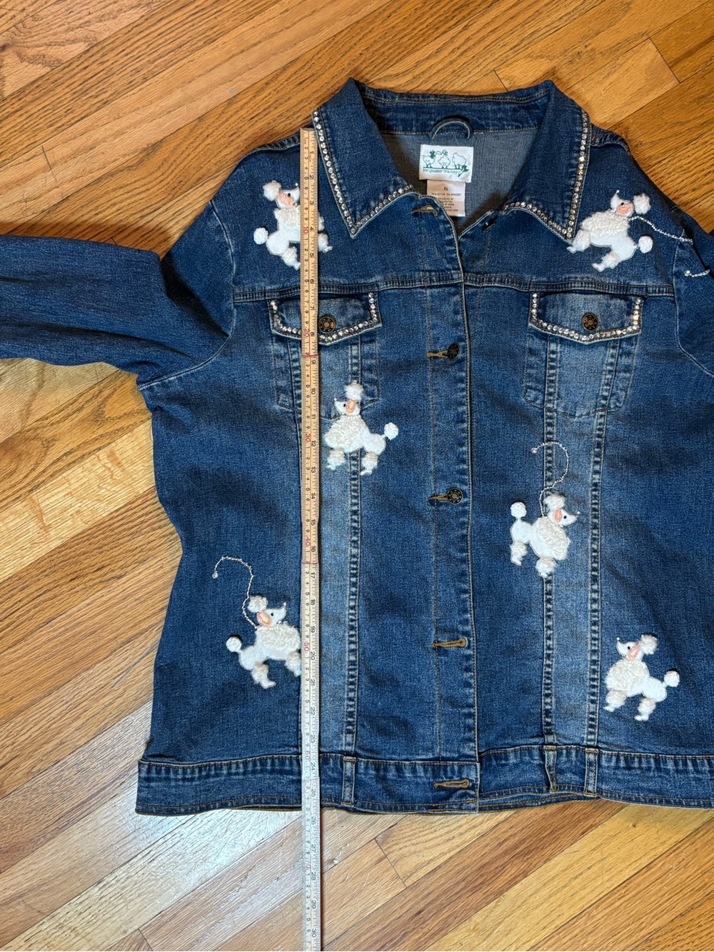 Quacker Factory XL Denim Poodle and Rhinestone Jean Jacket - Picture 10 of 13